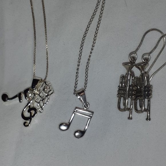 925 Musical Notes‎ & Trumpets Necklaces Earrings Sterling Silver - Picture 1 of 10